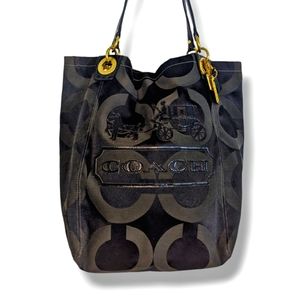 Coach | Vintage Signature Madison Black Canvas Leather Trim Op Art Tote Bag